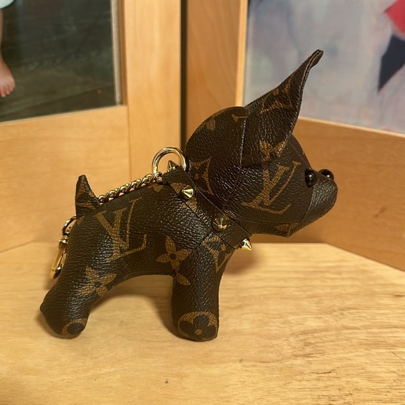 Upcycled Hand Made Classic LV Monogram x French Bulldog Keychain Bag Charm - Picture 6 of 7